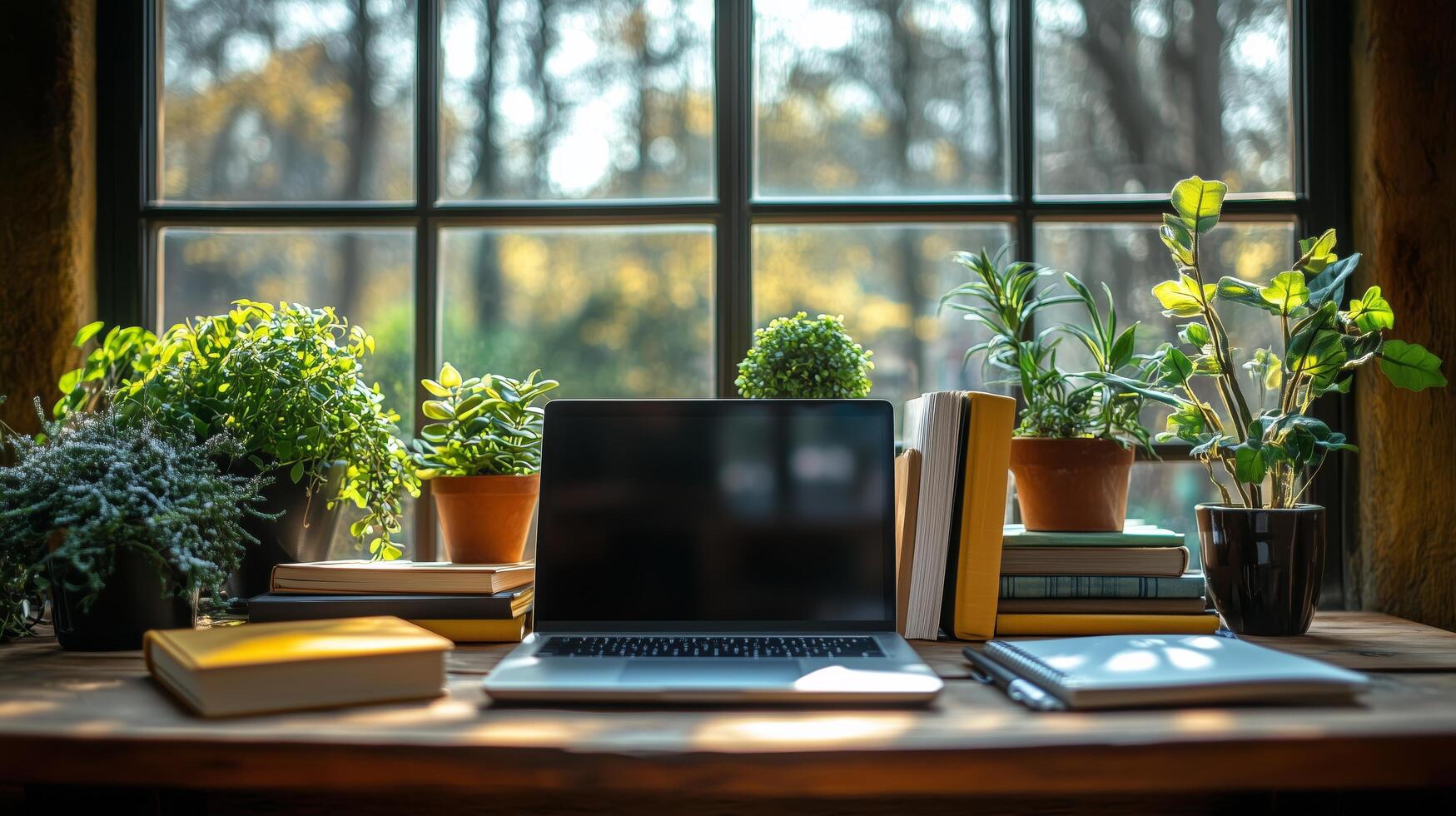 Cozy coaching corner with notebooks, plants and warm afternoon light